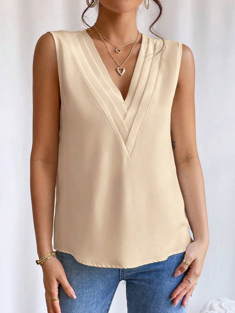 Lily Clothing - MULTI-LEVEL V-NECK SOLID COLOR BLOUSE