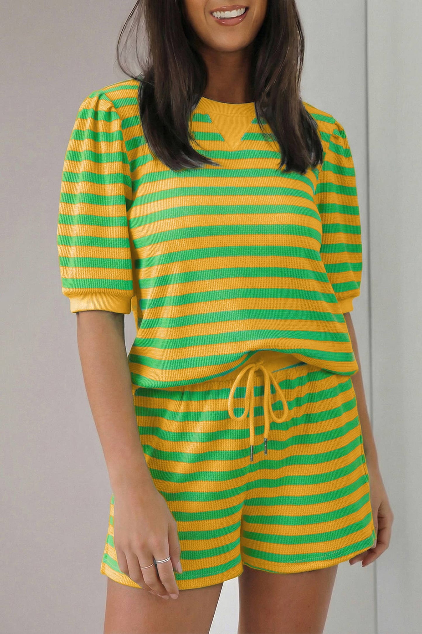 Little Daisy Closet - LDC Stripe Spring Puff Sleeve Shirt Matching Shorts Set|S-4X