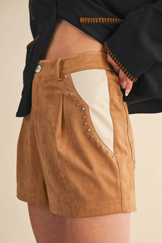 &MERCI - STUDDED FAUX SUEDE SHORTS MP4383