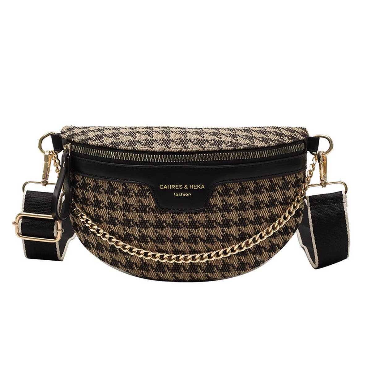 ACCITY - LEOPARD PRINT BLACK CHAIN STRAP FANNY BELT BAG_CWAB0923