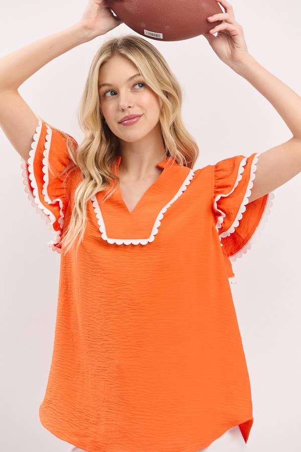 Sewn and Seen - Ruffle Sleeve Scallop Trim Top