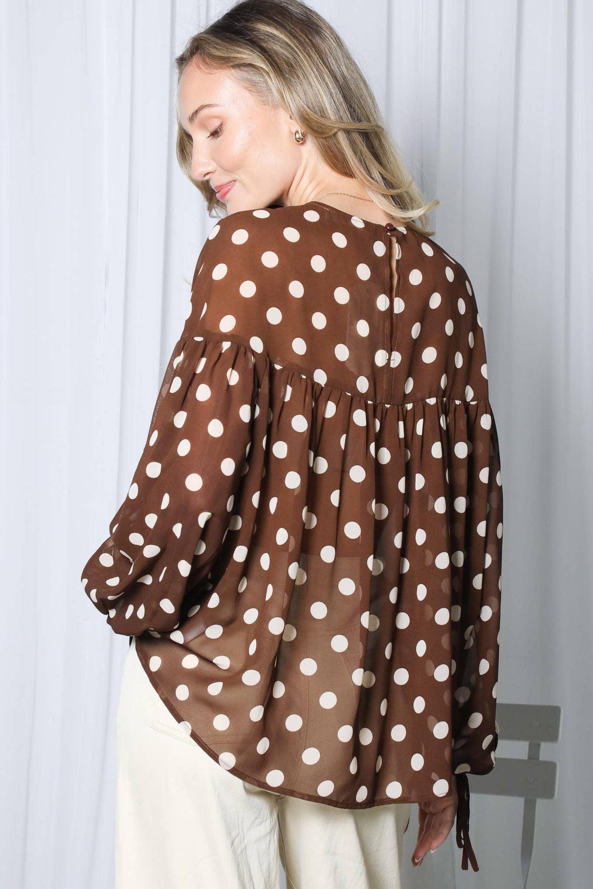 Vine & Love - Elegant Chiffon Polka Dot Blouse VT83466