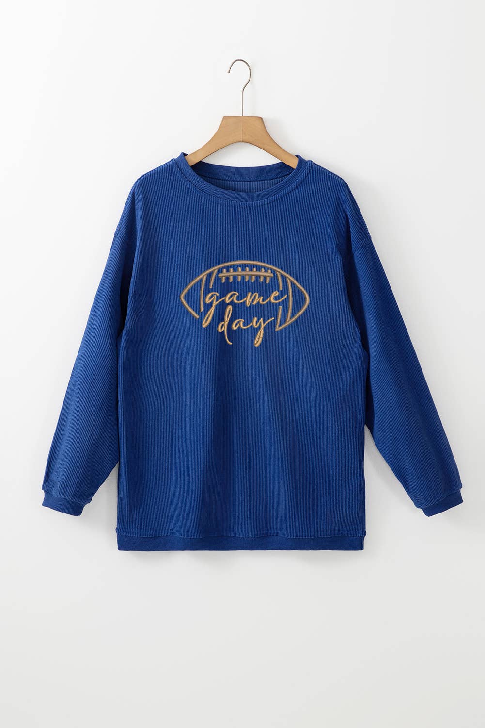 Lovesoft - Apricot Rugby Game Day Embroidered Corduroy Sweatshirt