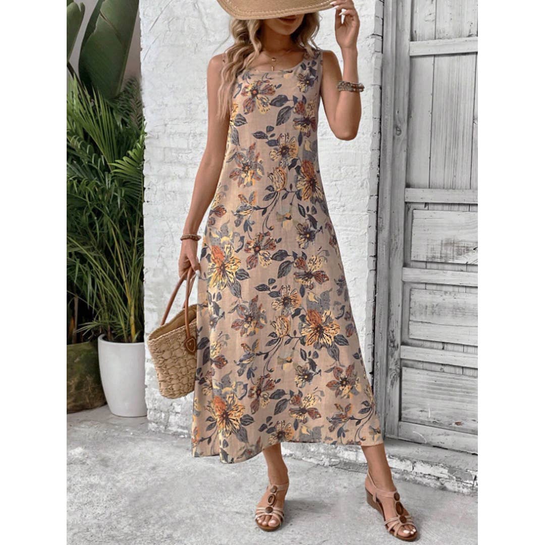 UNISHE - Summer Sleeveless Floral Print Round Neck Dress ZK2695