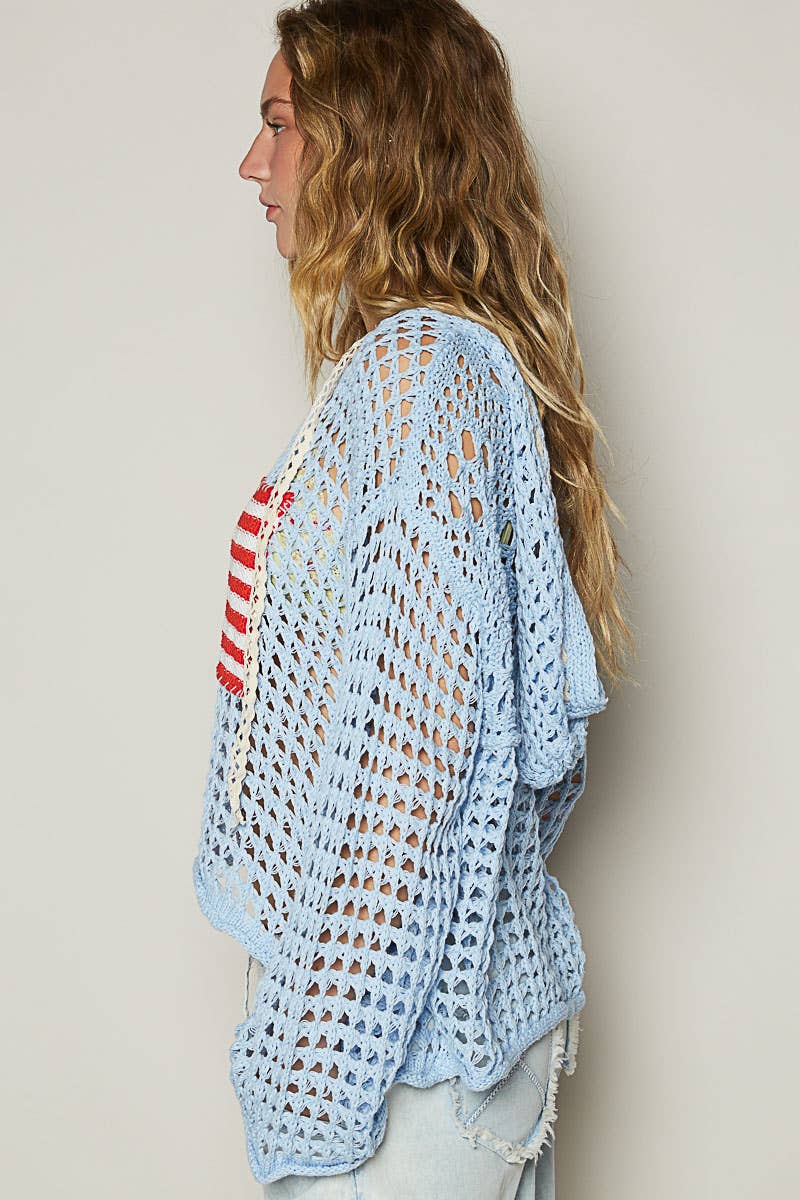 Long sleeve American flag hoodie thin sweater top SALE: Beige