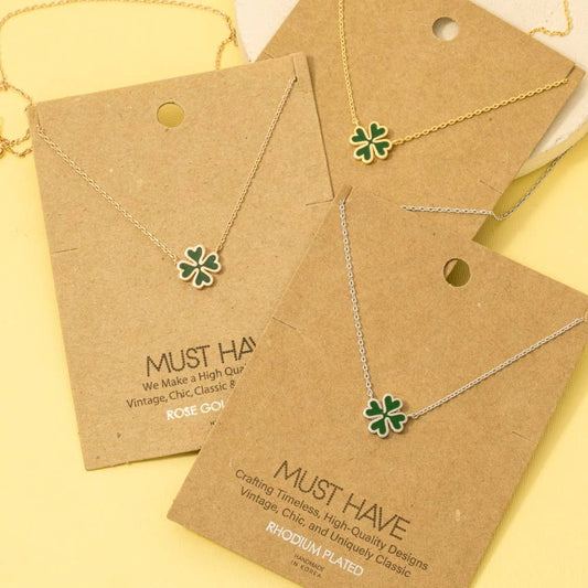 Fame Accessories - Green Clover Charm Necklace