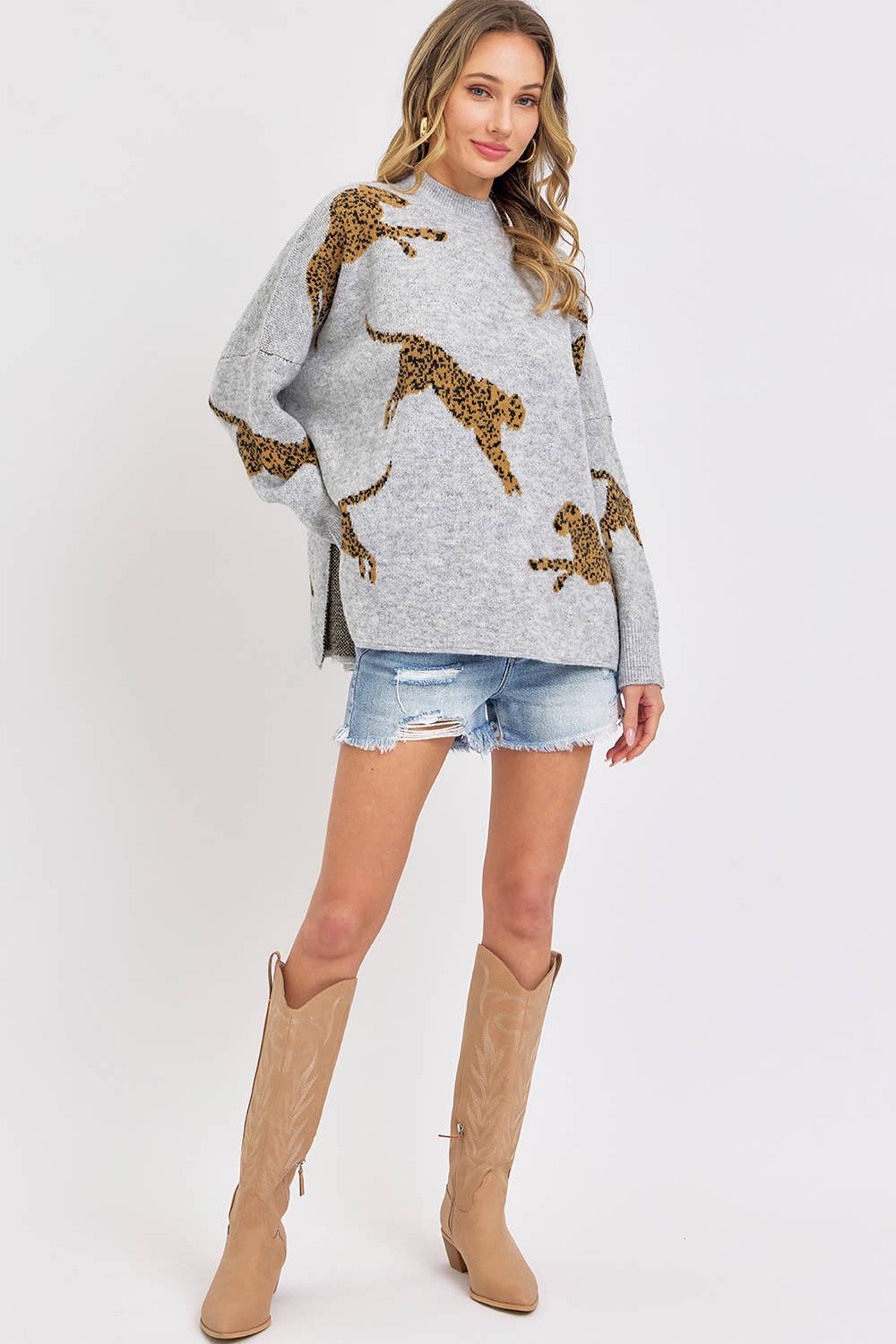 Sweet Lovely by Jen - LEOPARD PATTERNED OVERSIZE KNIT SWEATER