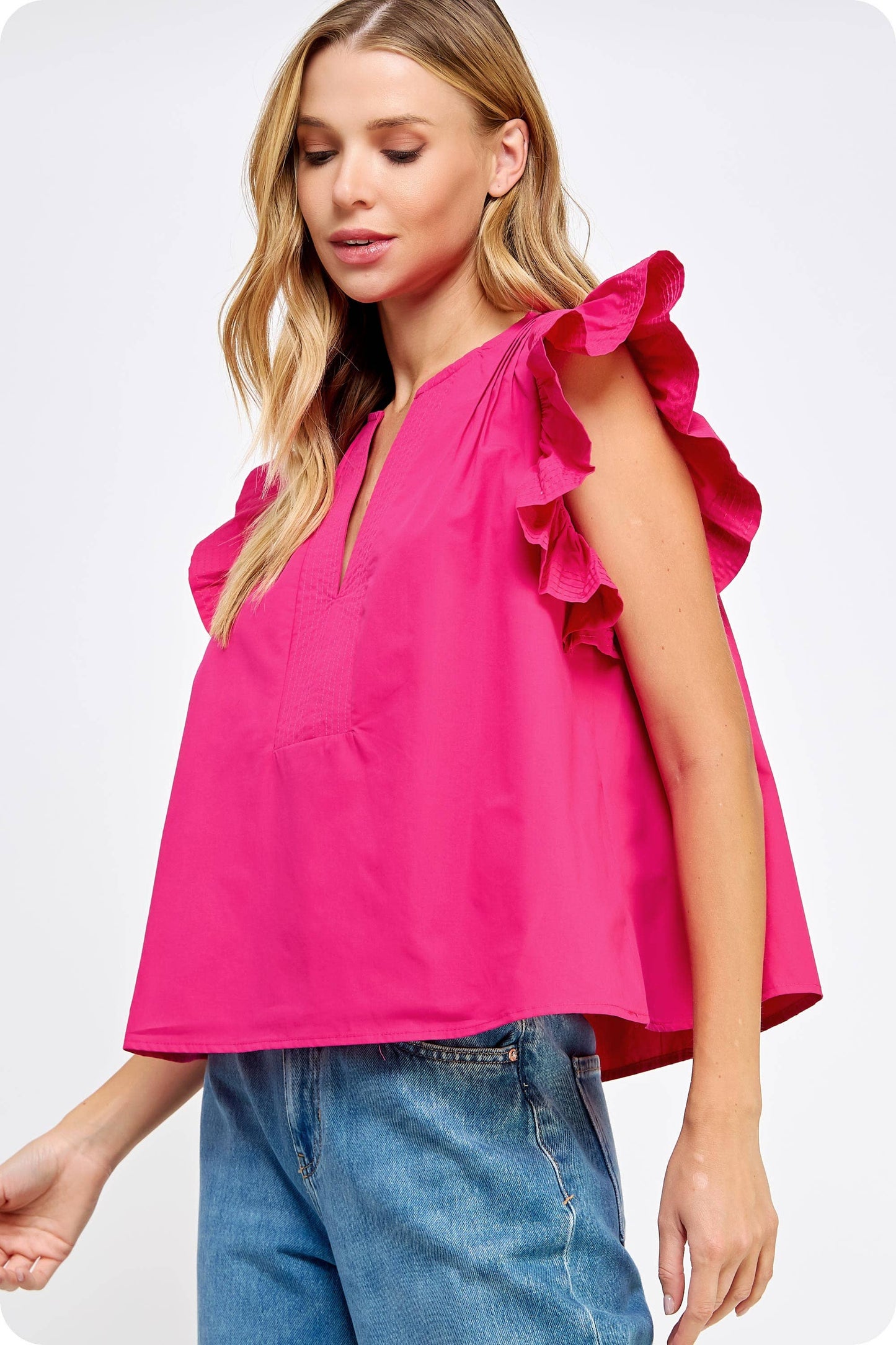 Strut & Bolt - Flutter Ruffle Sleeve Poplin Top