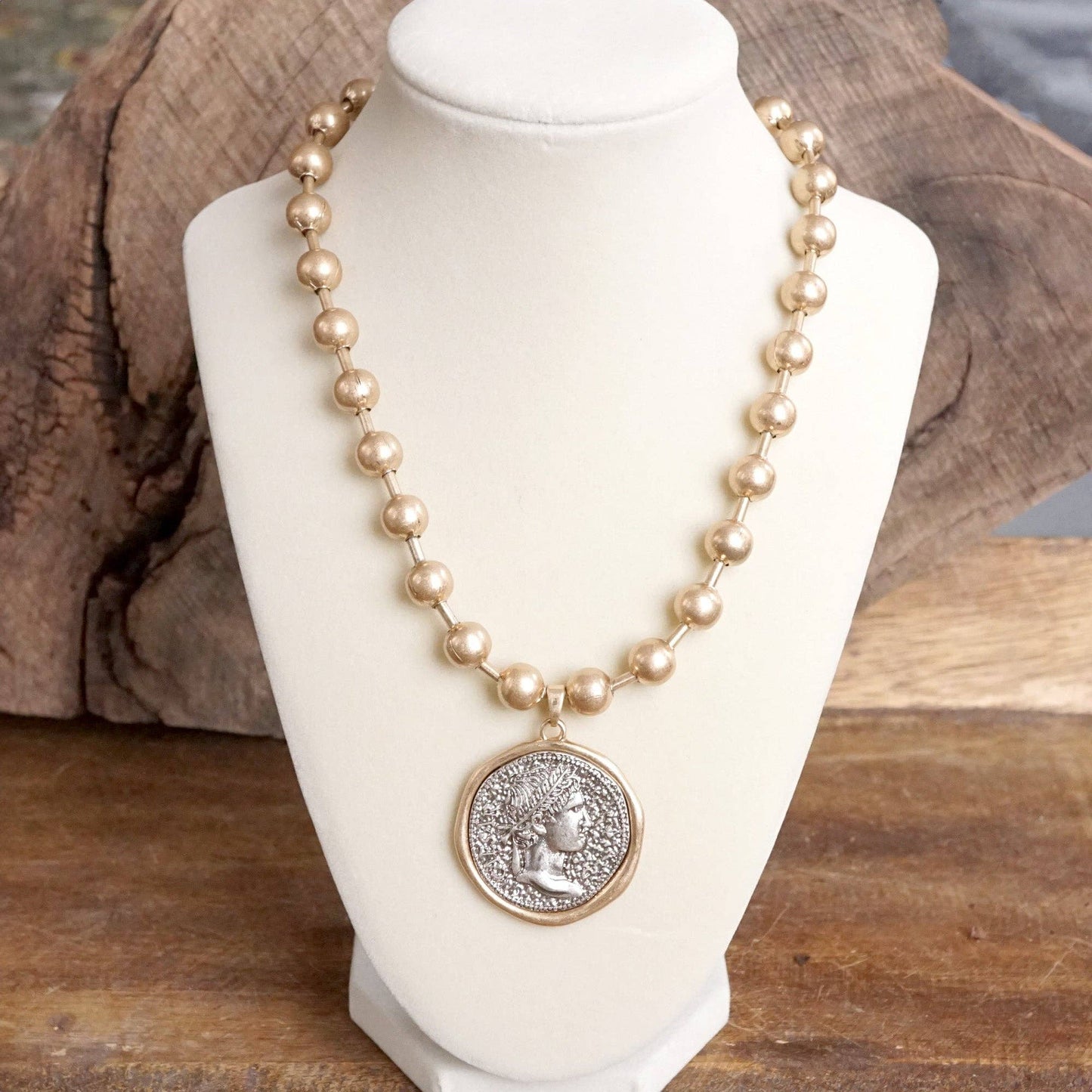 PennyLine inc - Coin Chunky Ball Chain Statement Necklace – Gold and Silver Tone