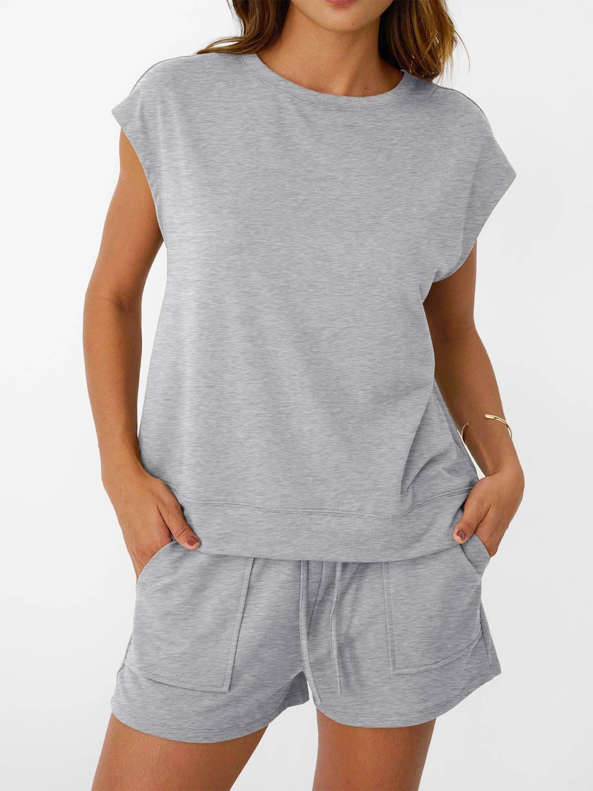 Suhkasana - Casual Lounge Set Cap Sleeve Top Drawstring Shorts