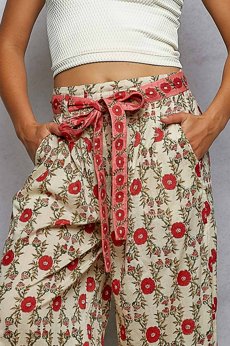 Pol Clothing - V-Neck Floral Pattern Ruffle Sleeve Top and bottoms