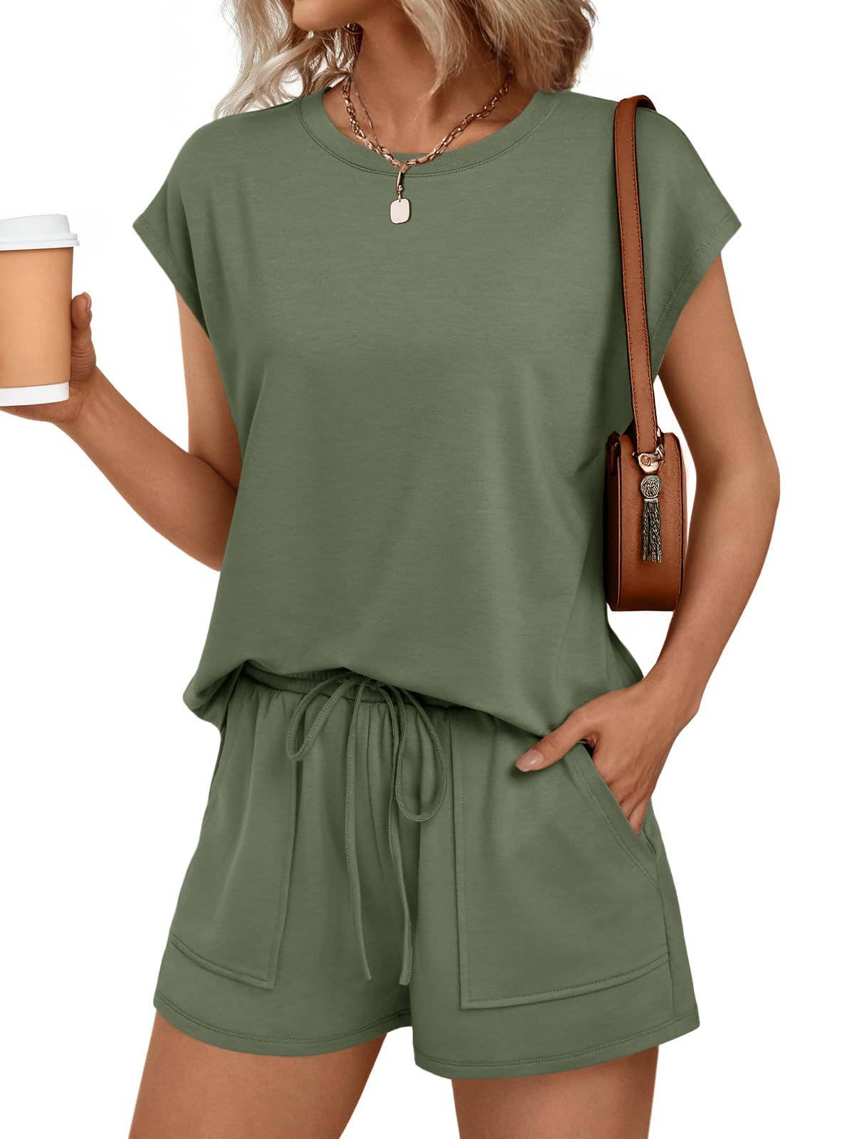 Suhkasana - Casual Lounge Set Cap Sleeve Top Drawstring Shorts