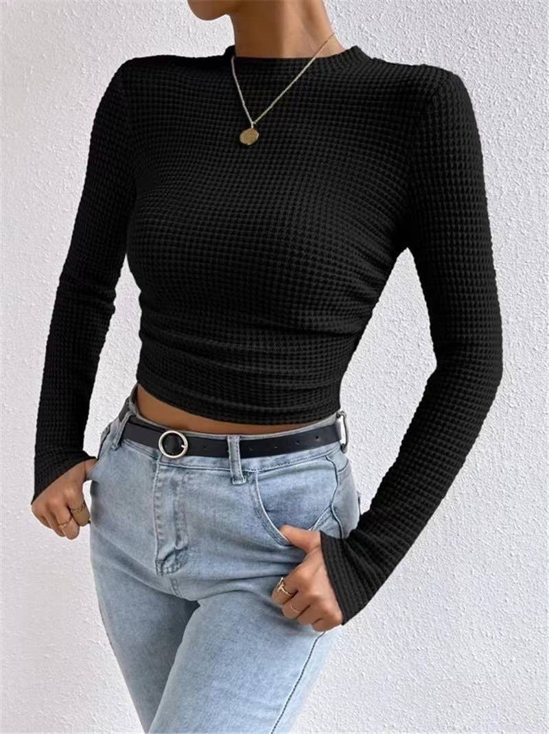 HIDDENBRAND - Plain Waffle Fitted long Sleeve Top