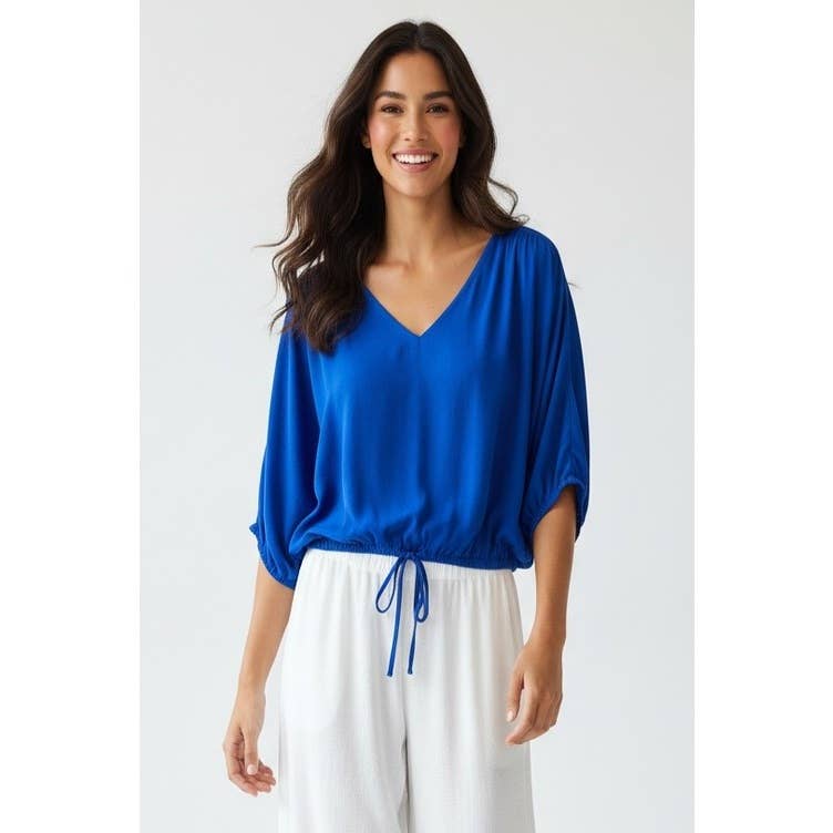 Hot Pink Cropped Blouse With Elasticized Waist