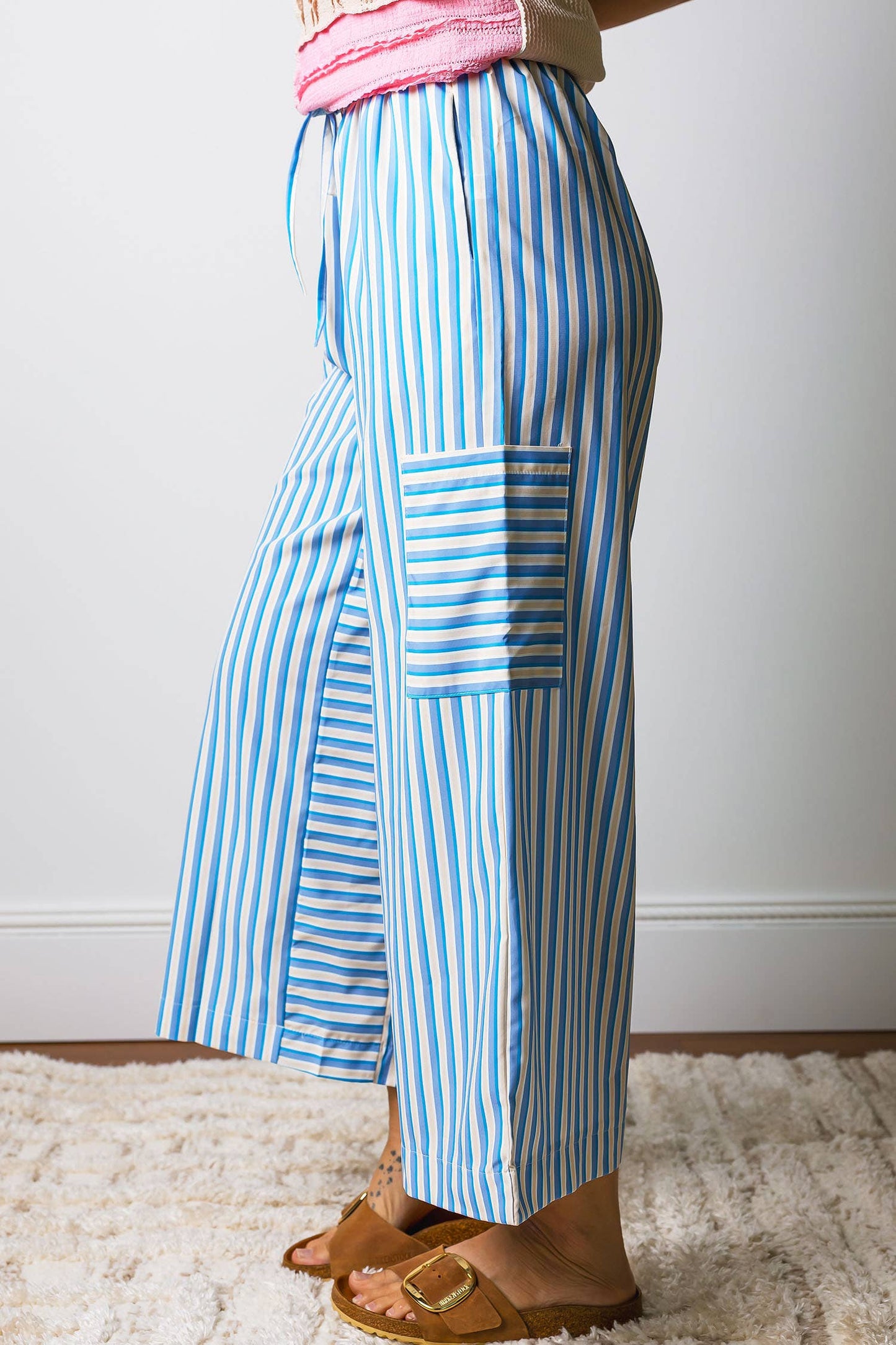 66DISCO - Drawstring Elastic Waist Patch Pocket Wide Leg Pants (S-XL)