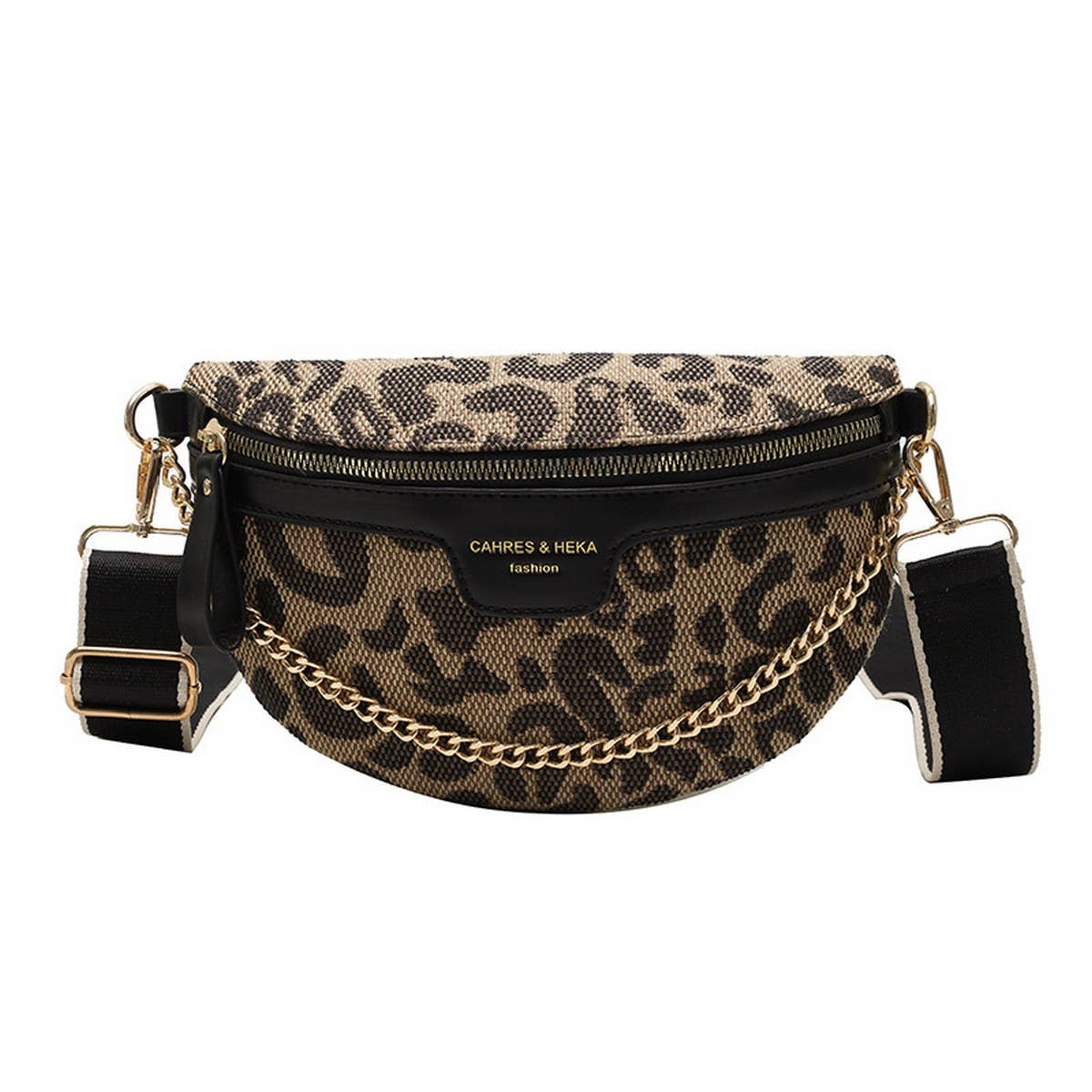 ACCITY - LEOPARD PRINT BLACK CHAIN STRAP FANNY BELT BAG_CWAB0923