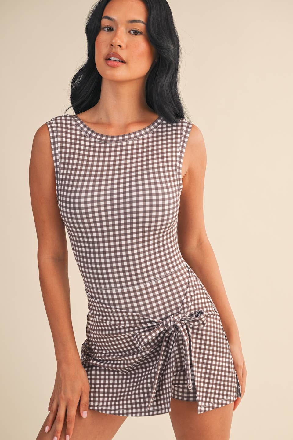 KIMBERLY C - Gingham Print Sleeveless Wrap Tie Front Dress