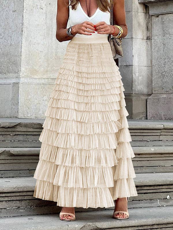 A-Line High Waisted Solid Color Tulle Skirts Bottoms: Apricot / S
