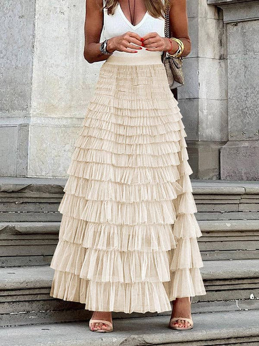 A-Line High Waisted Solid Color Tulle Skirts Bottoms: Apricot / S