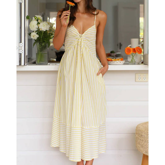 Mapcie - Striped Midi Dress with Smocking on the Back