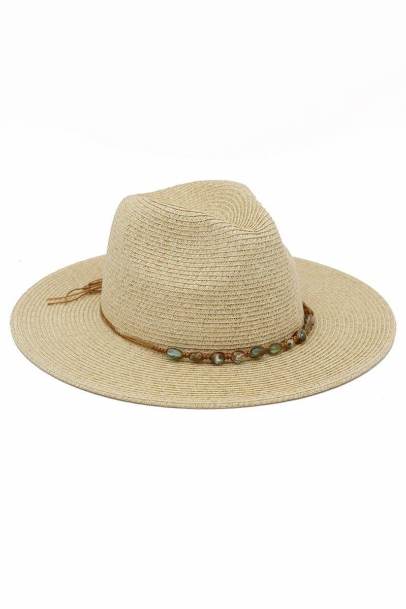 Marbella Stone Beaded Natural Straw Hat