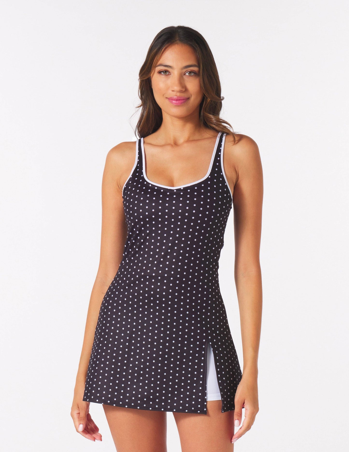Glyder - Sculpt Dress: Black/White Polka Dot
