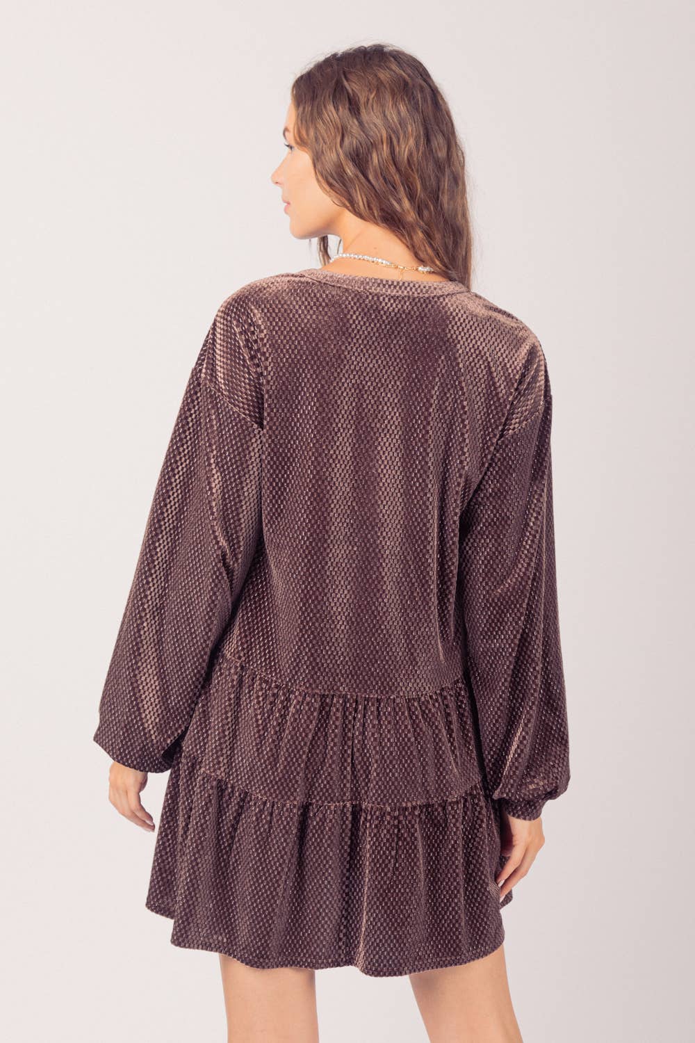 VERY J - ND31003-Tiered Textured Woven Holiday Velvet Mini Dress