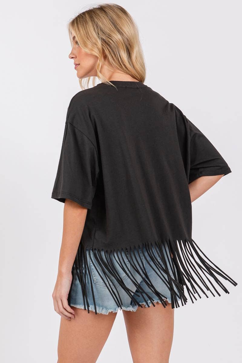 Tequila Blanco Longhorn Vintage Graphic S/S Fringe Tee
