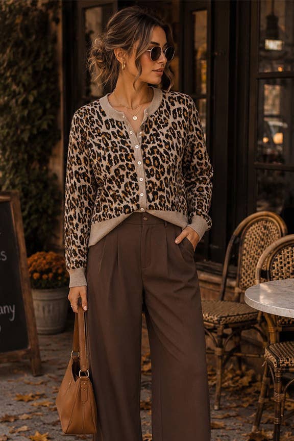 TIMING - Fall Leopard Print Knit Cardigan