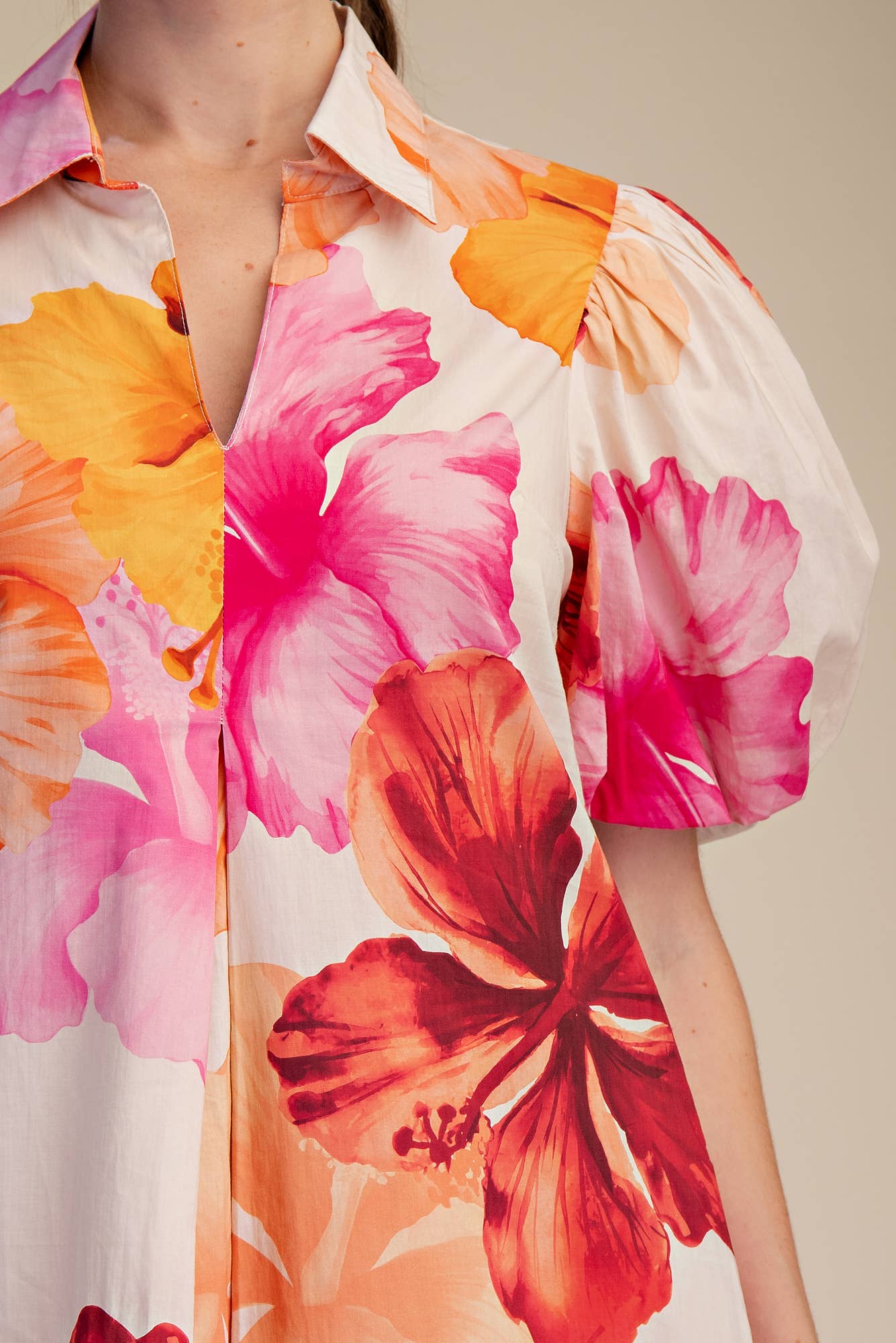 Glam - Collar V-Neck Pleated Midi Dress