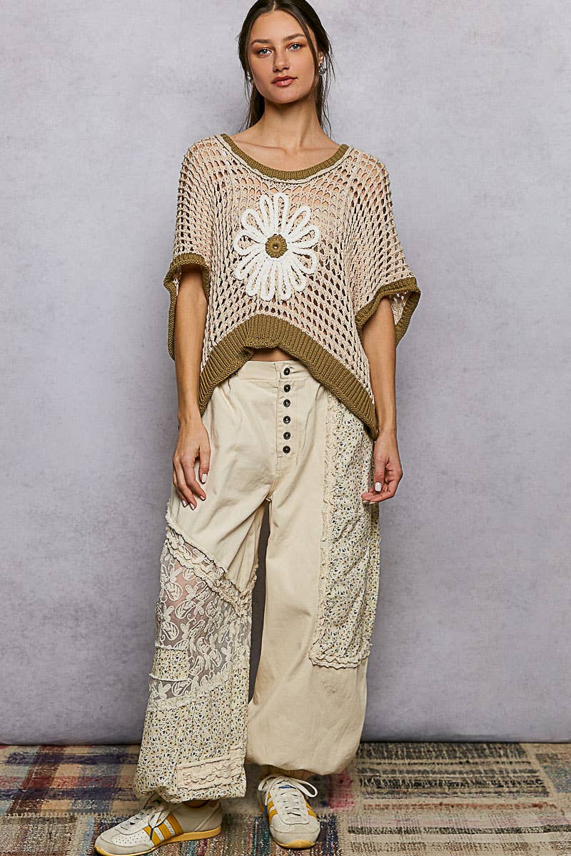 Pol Clothing - Round Neck Sleeveless Floral Thin Sweater Top SALE