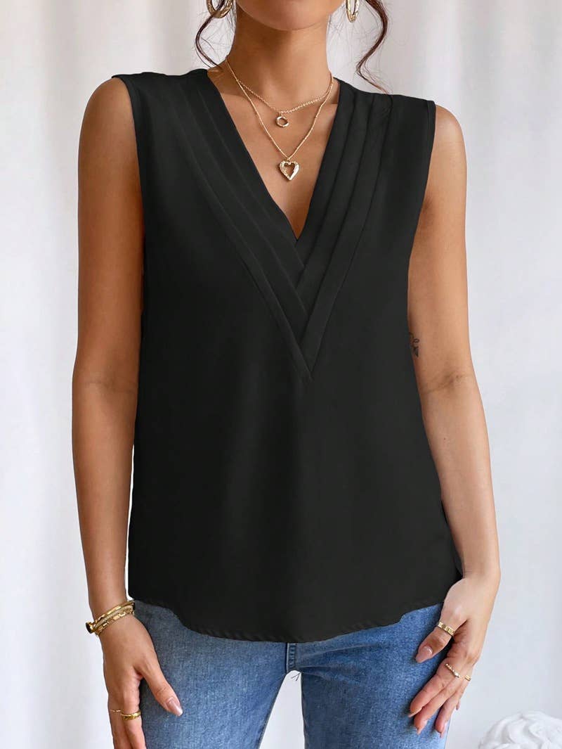 Lily Clothing - MULTI-LEVEL V-NECK SOLID COLOR BLOUSE