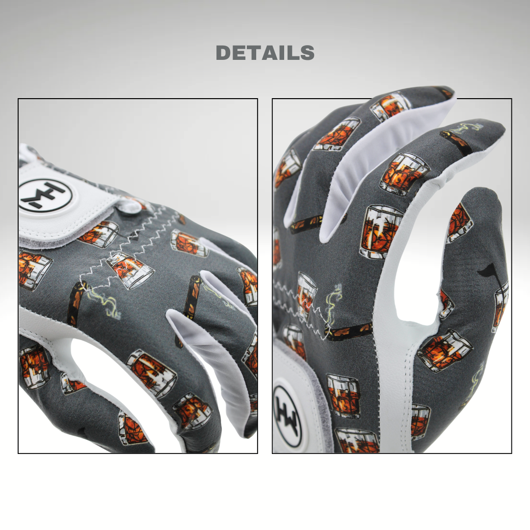 MULLIGAN HOOLIGAN® Men's Golf Glove | Unique Standout Design: Whiskey Cigar / Worn On Left Hand / Men's Medium