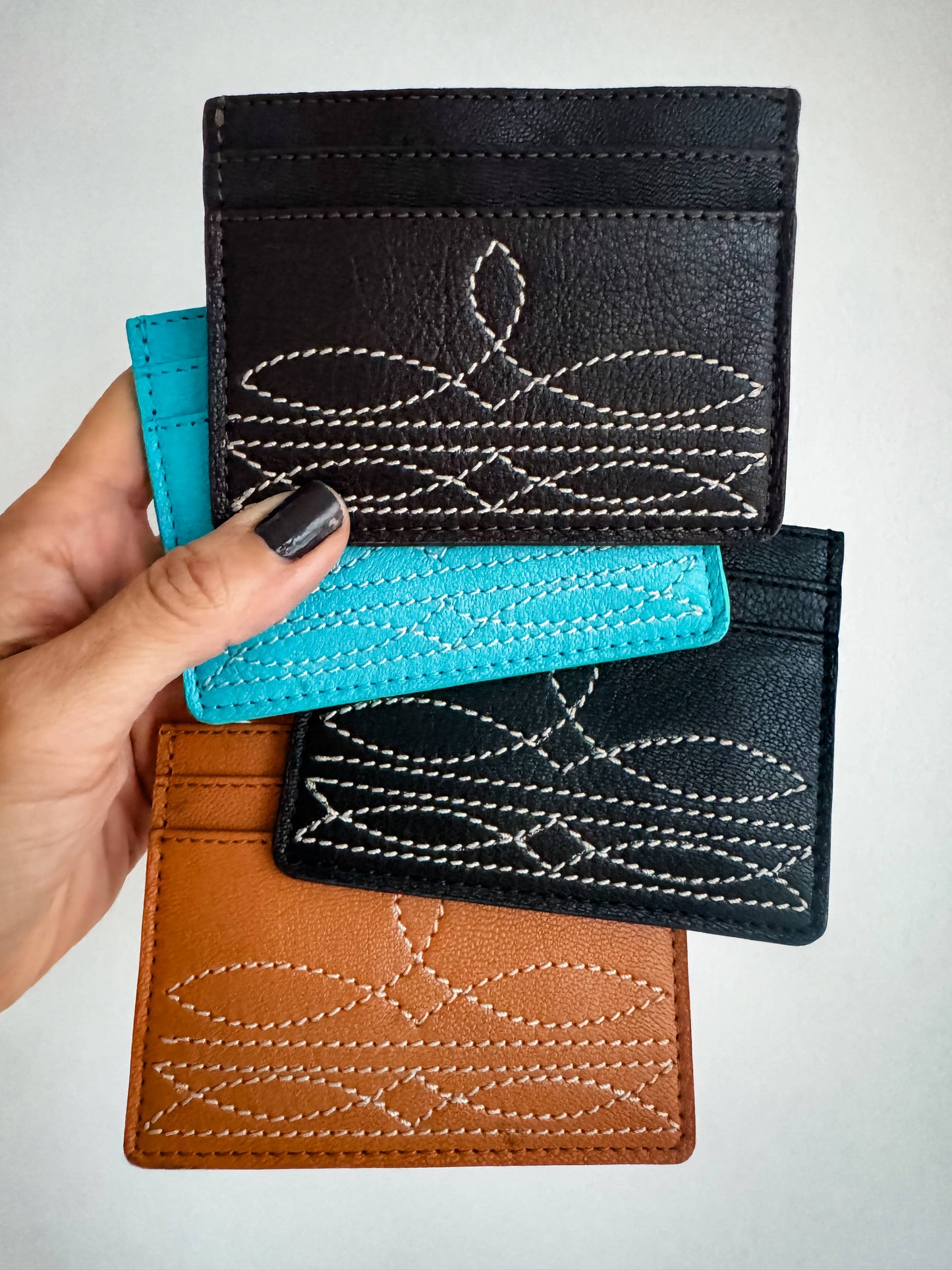 Boho Ranch Shop - Western Boot Stitch Leather Credit Card Holder Money holder