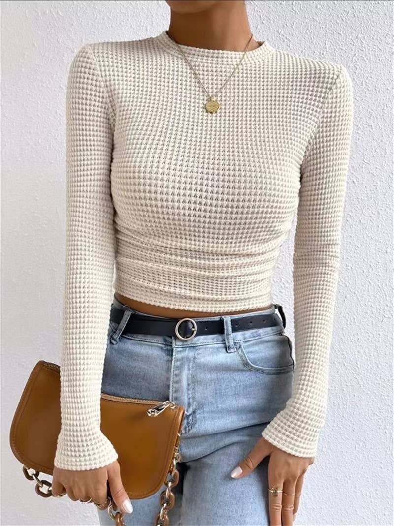 HIDDENBRAND - Plain Waffle Fitted long Sleeve Top