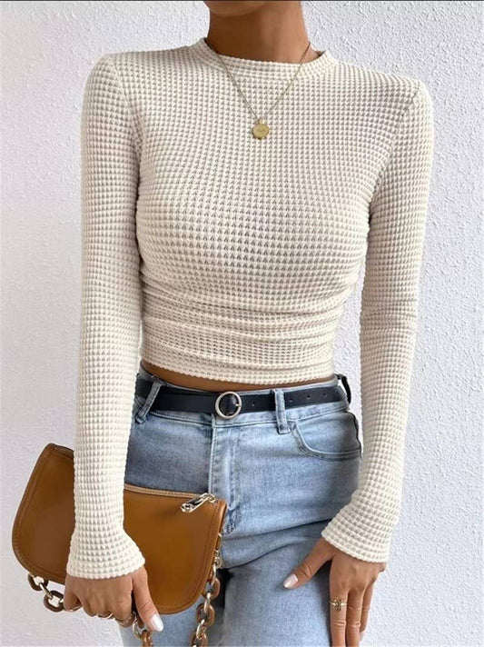 HIDDENBRAND - Plain Waffle Fitted long Sleeve Top