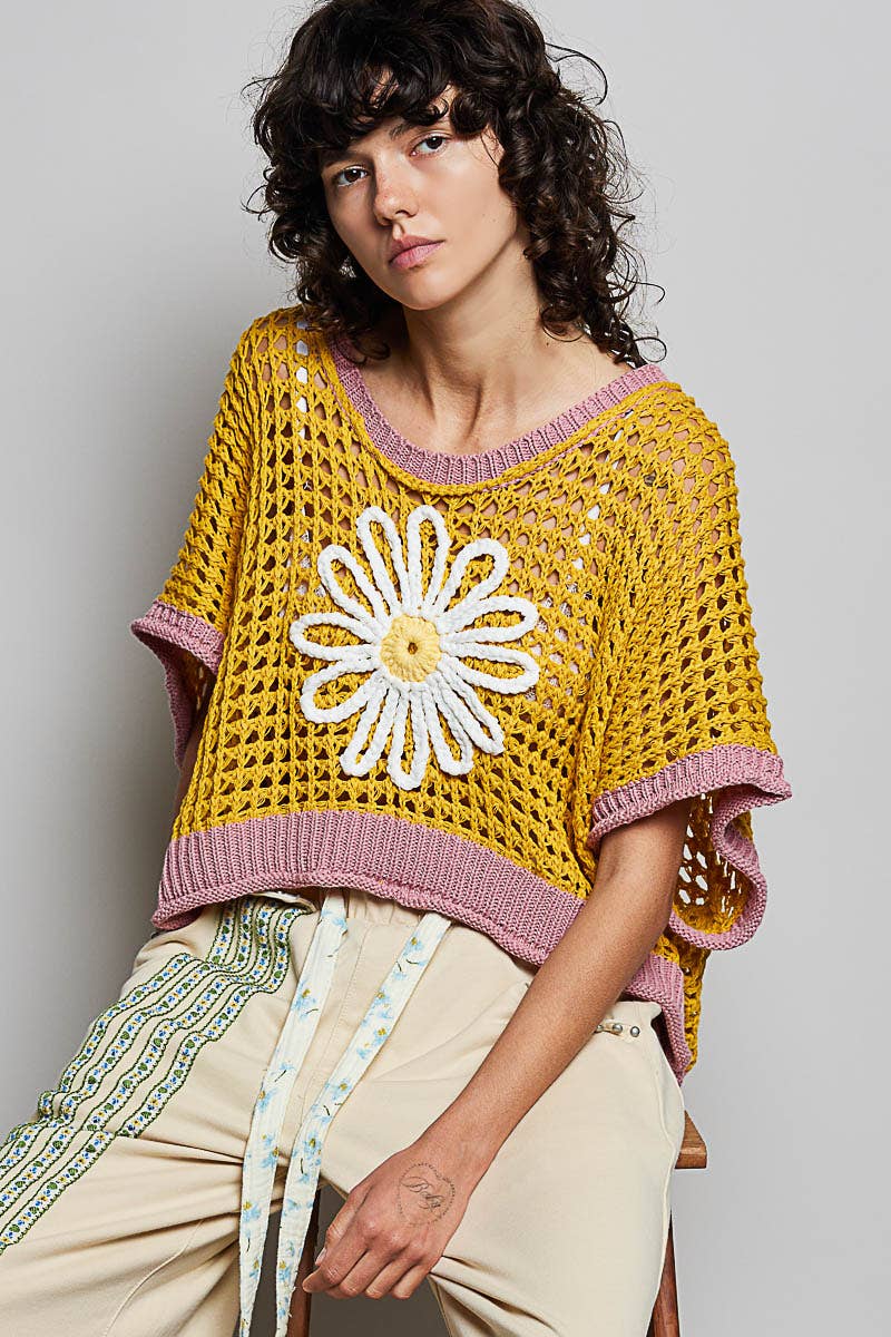 Pol Clothing - Round Neck Sleeveless Floral Thin Sweater Top SALE