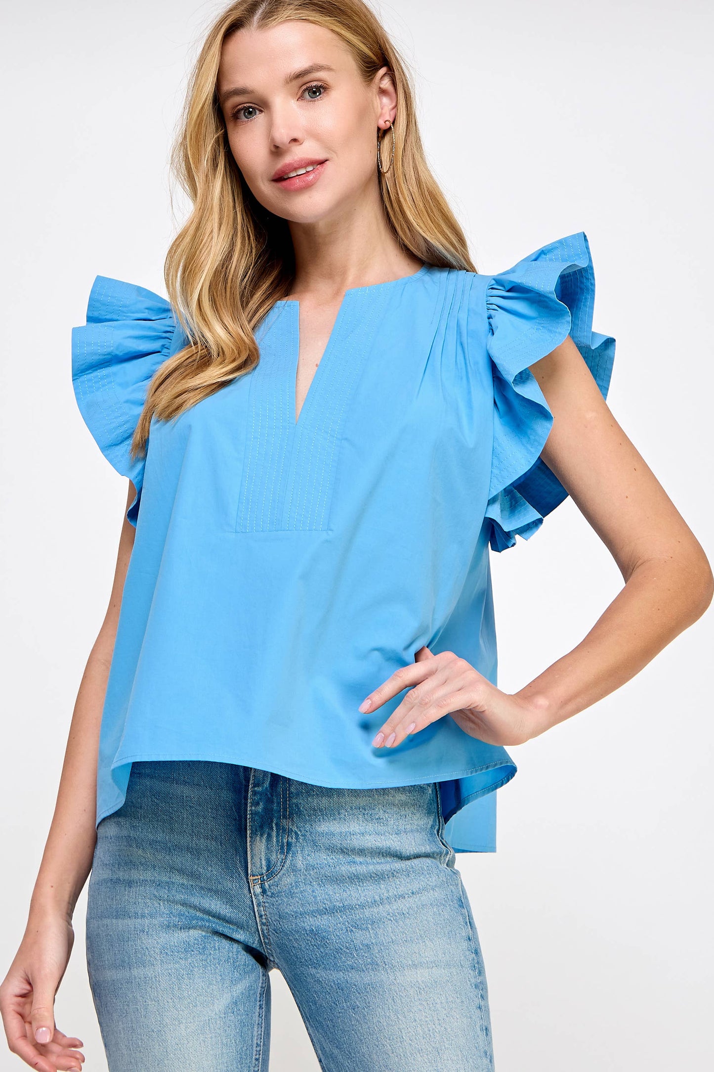 Strut & Bolt - Flutter Ruffle Sleeve Poplin Top
