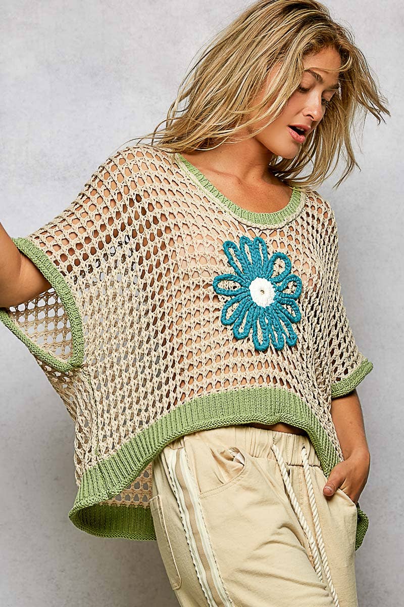 Pol Clothing - Round Neck Sleeveless Floral Thin Sweater Top SALE