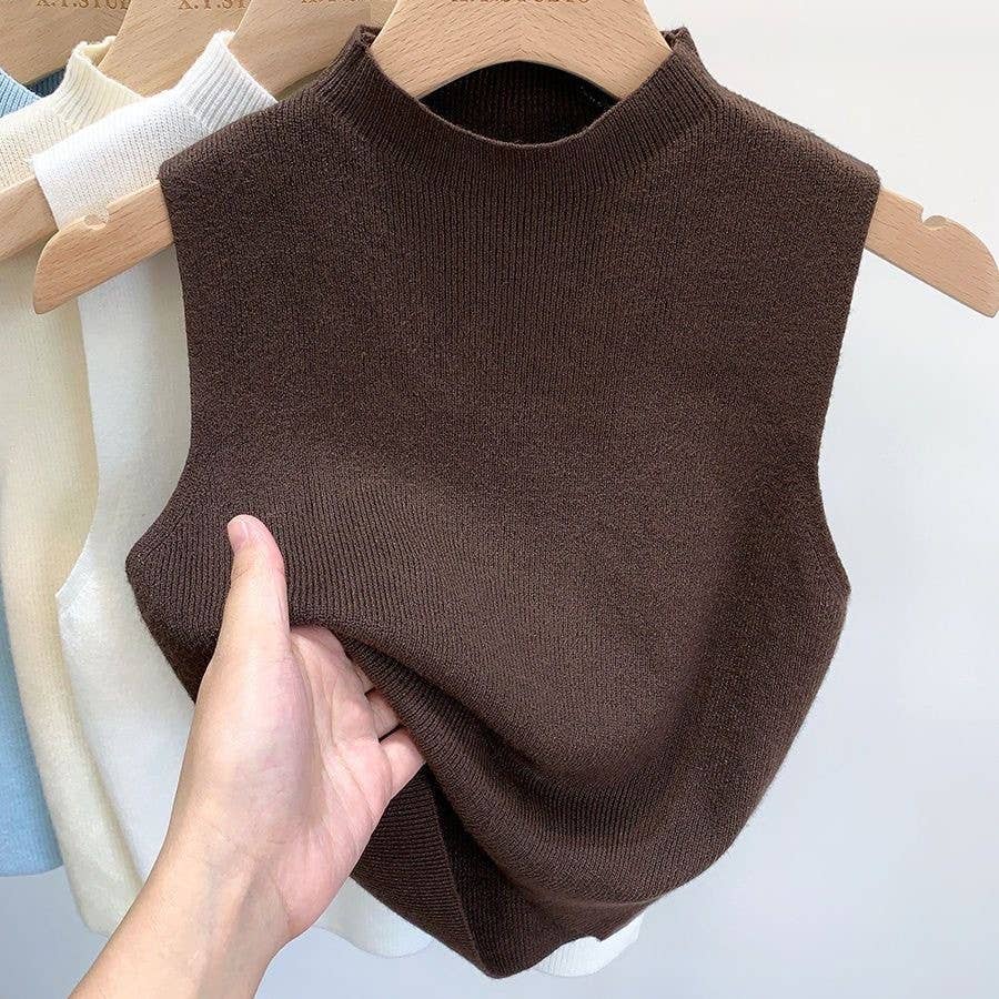 Hope & Sunshine - Knit Vest Sleeveless Turtleneck Top