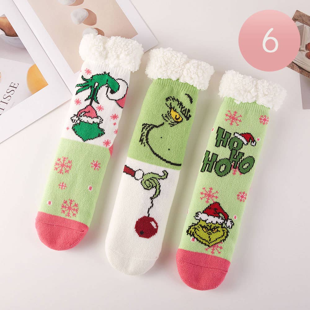 Sensibling Corp. - 6Pairs - Holiday Grinch Non-Slip Cozy Winter Socks Set