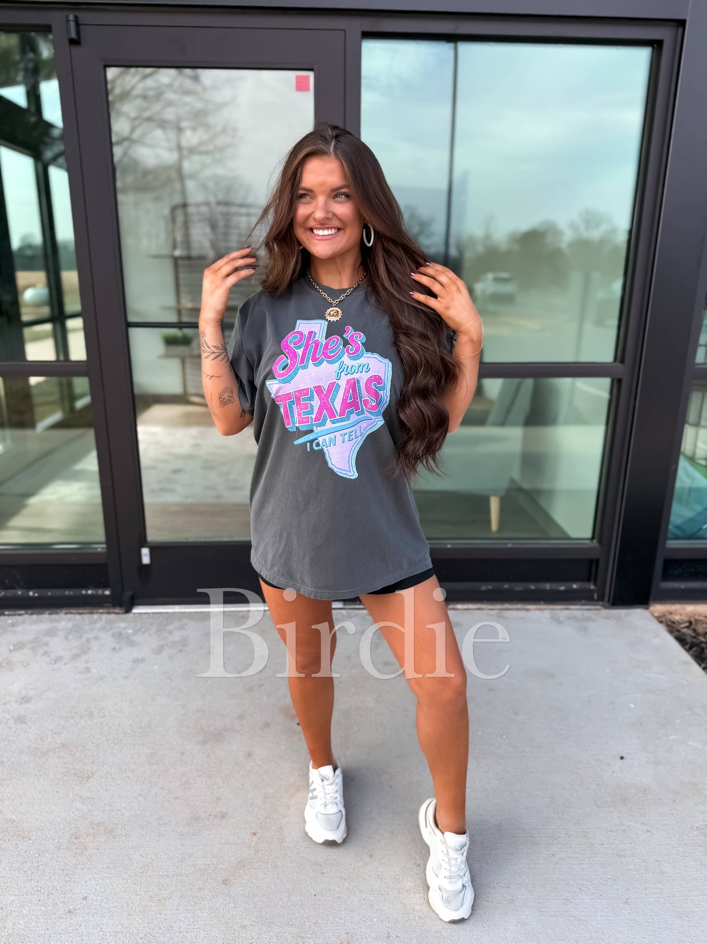 birdie - She's From Texas (Pink & Blue) Graphic Tee on Pepper