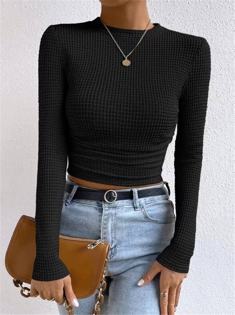 HIDDENBRAND - Plain Waffle Fitted long Sleeve Top