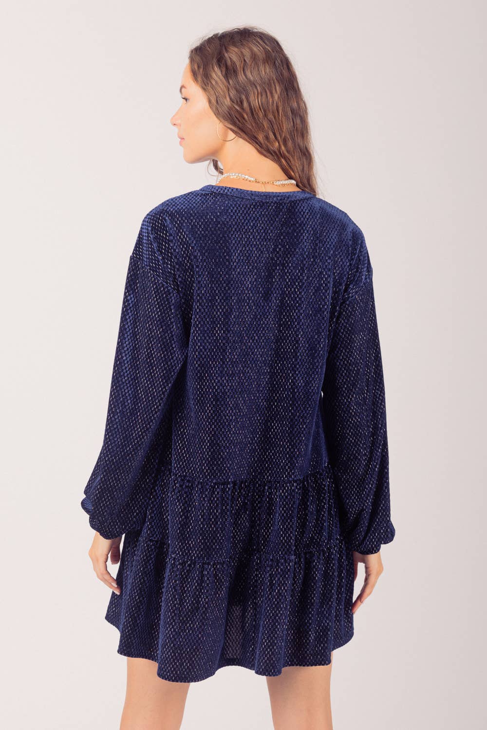 VERY J - ND31003-Tiered Textured Woven Holiday Velvet Mini Dress