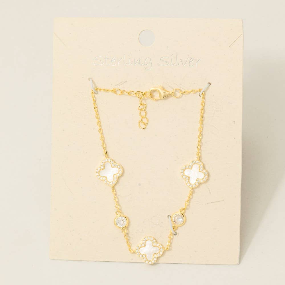 Fame Accessories - Sterling Silver Clover Chain Bracelet