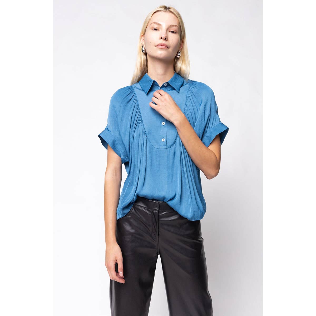 Mustard Short Sleeve Shirt With Front Bib Detail