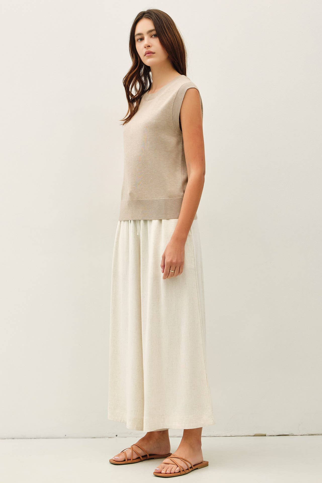 Be Cool - LINEN BLEND CROPPED PALAZZO PANTS