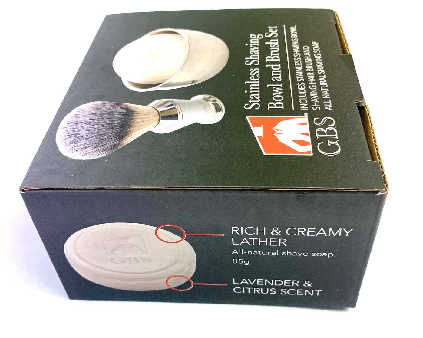 GENTS FINE GROOMING PRODUCTS - G.B.S Wet Shaving Set- Stainless Shaving Brush, Bowl + Soap