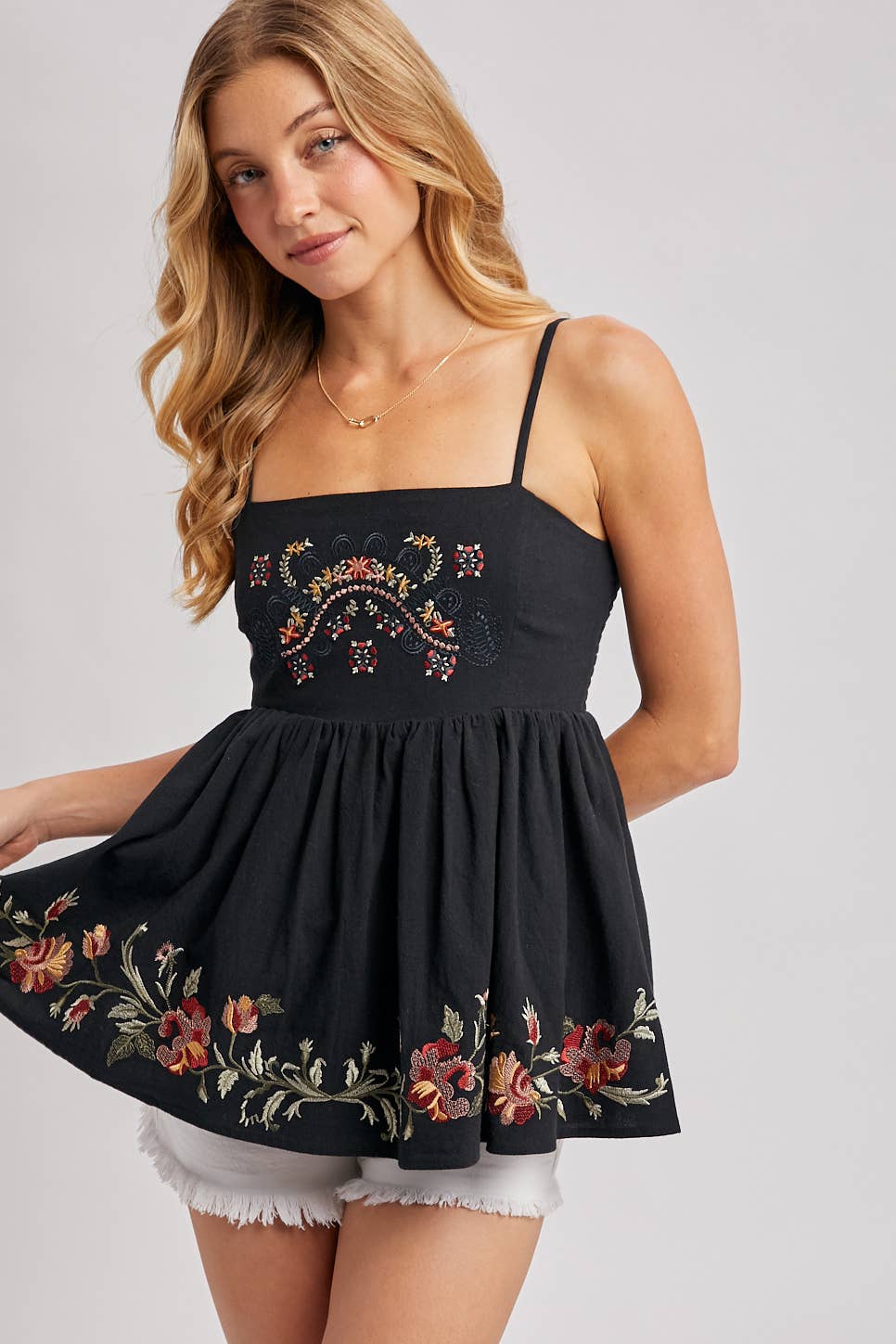 Bluivy - FLORAL EMBROIDERED SLEEVELESS PEPLUM TOP