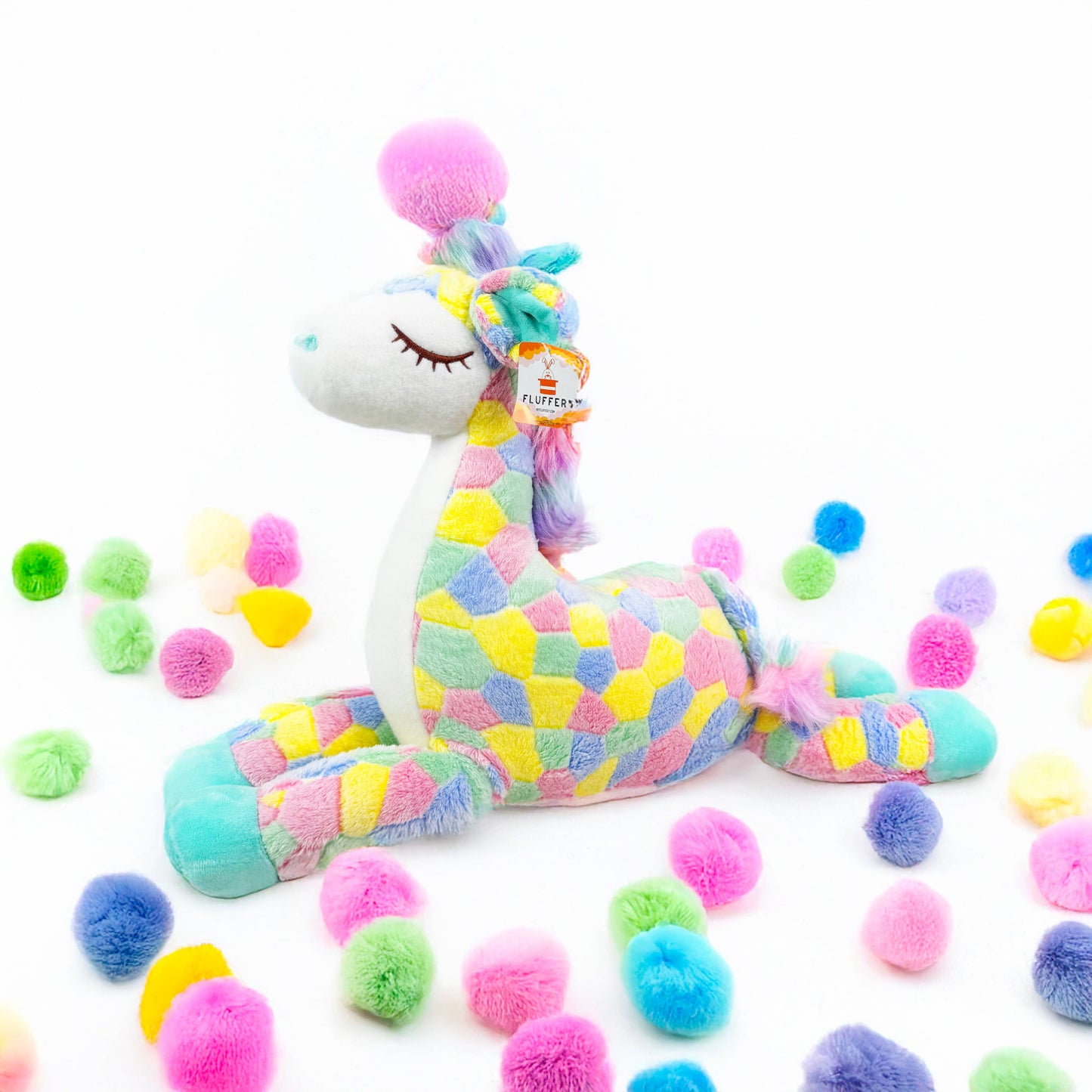 FLUFFERY - Lying Rainbow Giraffe Plush Toy (24" / 60 cm)